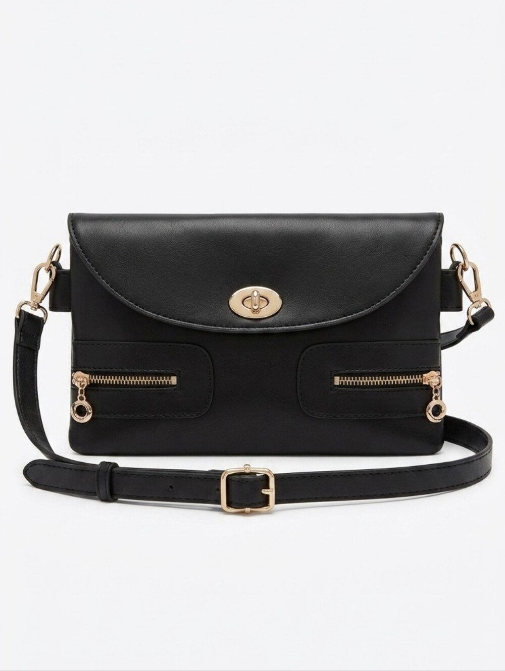 Marco Fabrinni Black Faux Leather Shoulder Bag Rectangular Turn Lock